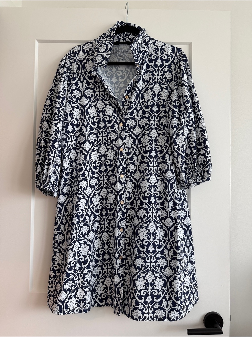 Duffield Lane Navy & White Patterned Button-Down Tunic